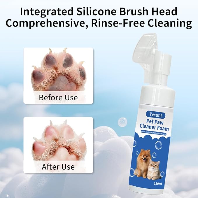 Paw Cleaner for Dogs & Cats, No-Rinse Foaming Pet Foot Washer with Built-in Scrubber Brush for Dirty, Muddy Paws, Natural and Gentle Ingredients, Pet paw Cleaning and Care (5 fl oz)