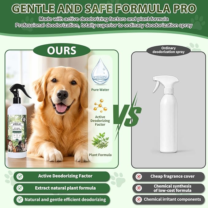 Pet Odor Deodorizer Spray, 2×16.9 Fl Oz & 3.4 Fl Oz - Dog Deodorizing Spray Natural Forest Scent Pet Odor Neutralizer for Smelly Dogs for Home Pets Potty Furniture