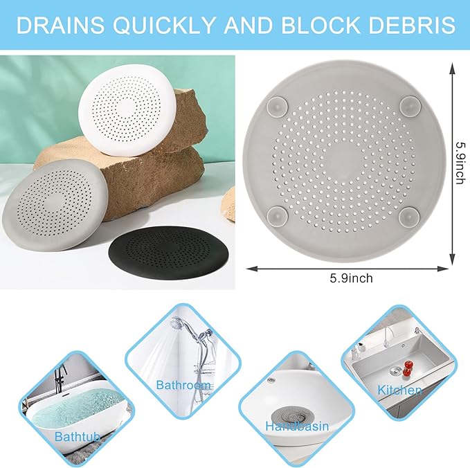 4-Pack Drain Hair Catcher Durable Silicone Hair Stopper Shower Drain Covers Easy to Install and Clean Suit for Bathroom Bathtub and Kitchen (New White 4Pack)