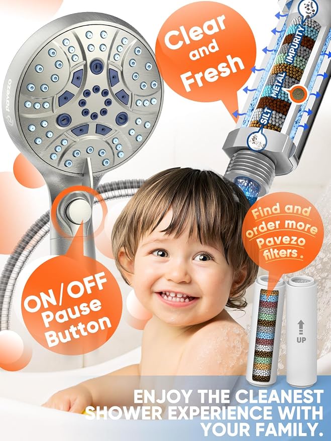 High Pressure Handheld Shower Head with Filter & ON/OFF Switch, Modern Nickel