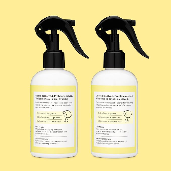 Fresh Wave Lemon Scent Odor Removing Spray, 8 fl. oz. | Pack of 2 | Odor Absorber for Home, Furniture, Fabrics & Trash | Safer Odor Relief
