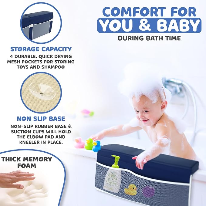 Bath Kneeler & Elbow Kneeling Rest Pad Set for Baby Washing Baths Gift Set | Includes Sponges Duckies Cloths & More! Perfect Set for Bath Time - Baby Shower and Birthday Gifts Necessity & Essentials