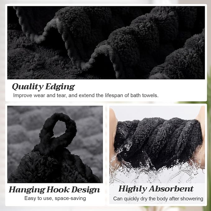 Peryiter 4 Pcs Oversized Bath Towels 40'' x 80'' Black Extra Large Microfiber Bath Sheet Jumbo Big Coral Velvet Highly Absorbent Bathroom Towels for Adult Body Beach Home