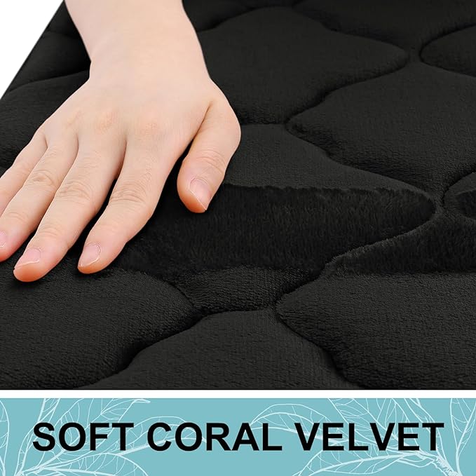OLANLY Memory Foam Bath Mat Rug 70x24, Soft and Absorbent Bathroom Rugs, Non-Slip, Comfortable, Machine Washable Bath Carpet for Bathroom Floor, Tub, Shower and Home Decor Accessories, Black