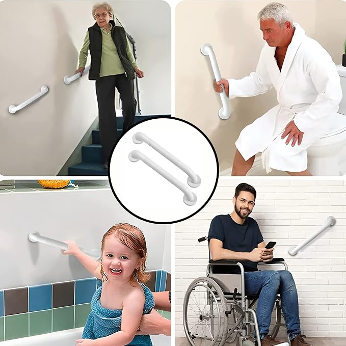 Shower Grab Bar, 2 Pack 12 Inch White Bathroom Grab Bar, 1.25" Diameter 304 Stainless Steel Anti-Slip Grab Bars for Bathtubs and Showers, Handicap Shower Grab Bar for Seniors Elderly