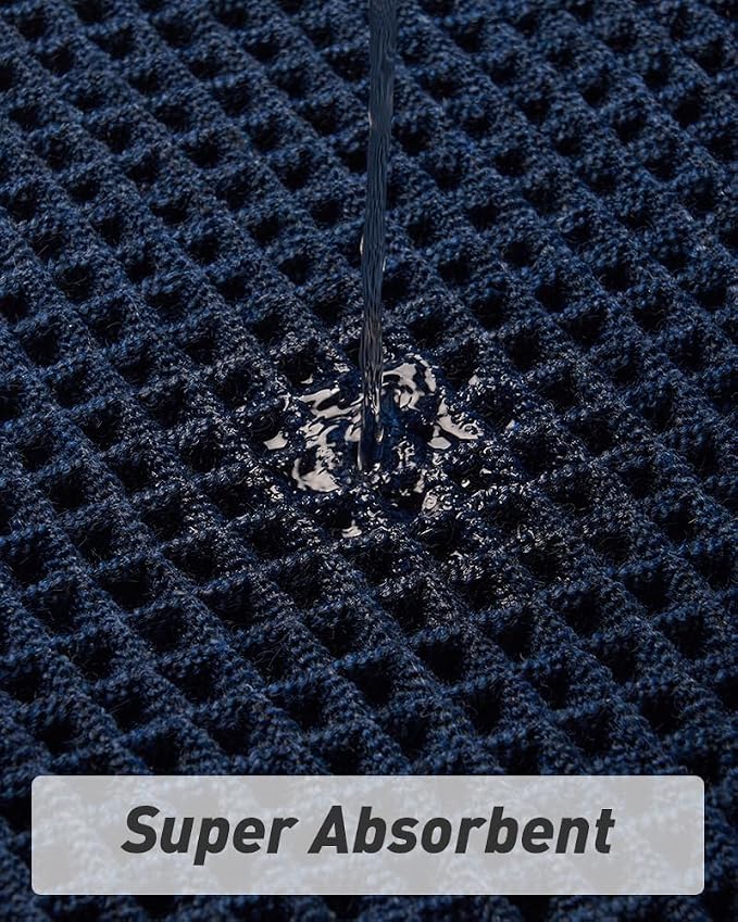 Upgraded Waffle Runner Rug Super Absorbent Non Slip Bath Mats for Bathroom, Washable Bathroom Runner Rug with Tassels, Ideal for Hallway Bedroom Laundry Room, Brown, 2'x 6'(24" x 72"), Navy Blue