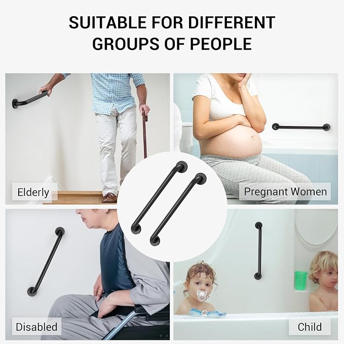 16 Inch Grab Bars for Wall Black, Safety Shower Grab Bars for Seniors Elderly Handicapped, Handicap Grab Bars for Shower with Concealed Screws, Tesuchan