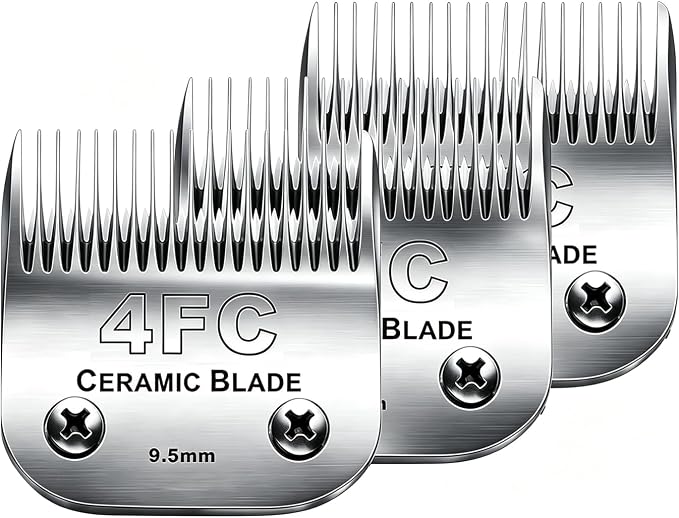 3PCS 4FC Blades Dog Grooming Blades Compatible with Andis/Wahl Dog Clipper | FDog Clipper Blades For Oster A5/Wahl KM Series Dog Clipper,Ceramic Blade & Stainless Steel Blade,Cut Length 3/8"(9.5mm)