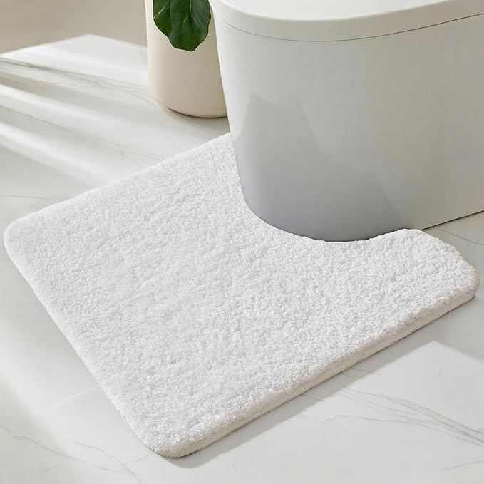 TYUU Toilet Rug, Ultra Soft Toilet Rugs U Shaped Machine Washable Non Slip Absorbent Quick Dry Toilet Mat with Rubber Backing, White 20" x 24" U Shape