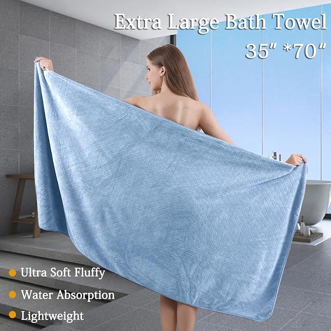 8-Piece Blue Bath Towels Set,2 Oversized Large Bath Towels Sheet,2 Hand Towels and 4 Washcloths - 600 GSM Soft Luxury Towel Set,Highly Absorbent Quick Dry Towel Collection for Bathroom,Hotel and Spa
