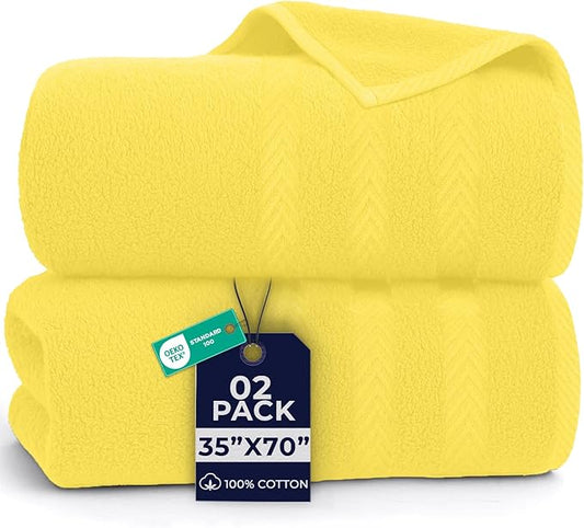 DAN RIVER 2 Pack Luxury Bath Sheets 35x70, 600 GSM, Soft & Quick Dry 100% Ring Spun Cotton Towels Ideal for Hotels, Spas, Gyms & Salons Extra Large, Yellow