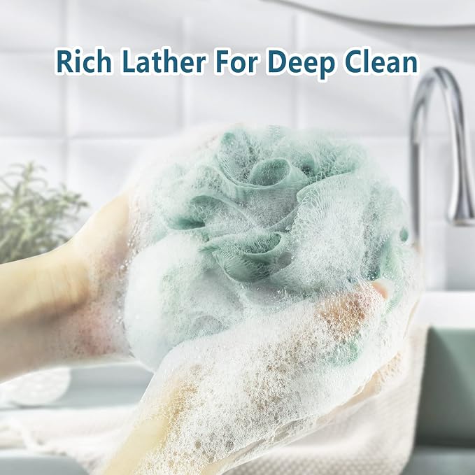 Bath Loofah Sponge, 60G Shower Loofah Exfoliating Body Scrubber Sponge, 4 Count Bath Mesh Pouf Ball for Women and Men (Light Color)