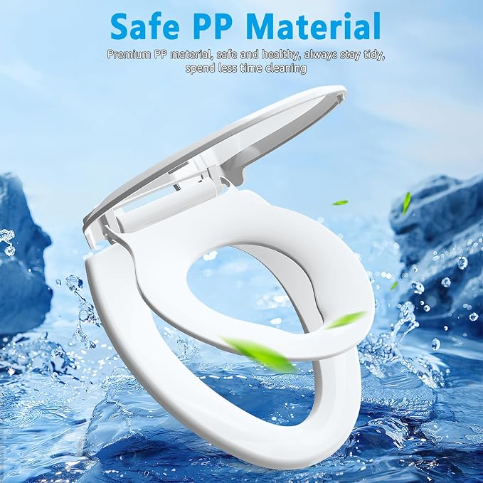 Aünsffer Family Toilet Seat Elongated, Built-in Toddler Potty Training Seat, Baby Toilet lid 2 in 1 Soft Close Quiet with Magnet, Easy Clean PP Material Safe and No Loosen (White Elongated 18.5 Inch)