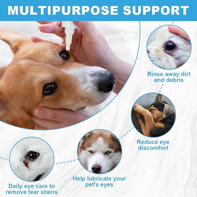 AOMIG Dog Eye Drops, Pet Eye Drops for Dogs and Cats, Infection Treatment to Soothe Infection Allergy, Relieve Dry Eyes & Pink Eyes, Tear Stain Cleaner Wash Solution Safe for All Animals, 1.7 Fl Oz
