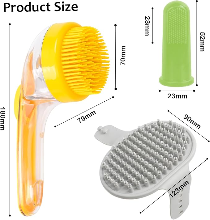 (6 Pcs) ELEGX Pet Grooming Bath Massage Brush with Soap and Shampoo Dispenser Soft Silicone Bristle for Long Short Haired Dogs Cats Shower