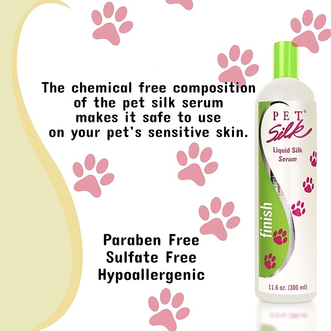 PET SILK Liquid Silk Serum, Leave-in Finishing Spray Conditioner & Detangler, Inused with Silk, Vitmain E & Panthenol Designed for a Shiny, Healthy & Moisturized Skin & Coat (11.6oz)