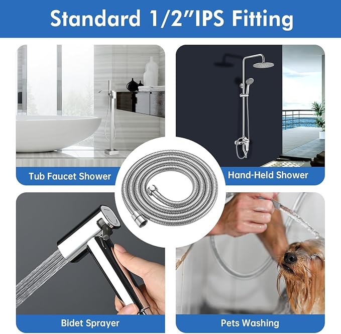 RUMOSE 79 inches Extra Long Shower Hose, Polished Chrome | Shower Head Extension Hose, Attachment Flexible Handheld Shower Sprayer Hose, Stainless Steel Shower Tube