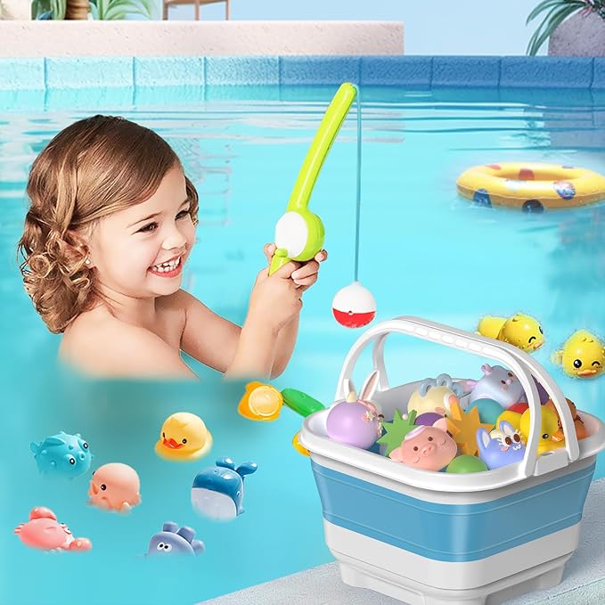 Anivia Foldable Bath Toy Storage Organizer with Removable Base, Quick-Drain-Drying Bathtub Toy Holder Basket for Kids, Blue