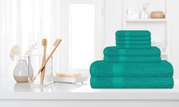 Luxury 8 Piece Set, 2 Bath Towels 2 Hand Towels 4 Washcloths, 100% Cotton Towels for Bathroom, Home, Spa, Hotel & Gym – Ultra Soft, Highly Absorbent, Quick Dry (Dark Green)