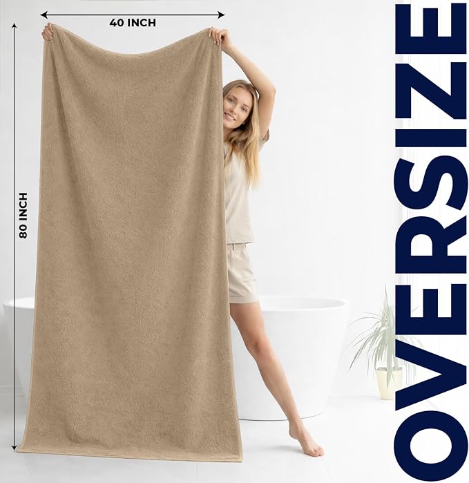 DAN RIVER Pack of 1 Jumbo Bath Sheet 40x80 Inches, Big Towels Oversized Extra Large Bath Towel, Absorbent Organic Cotton Towel - Tan