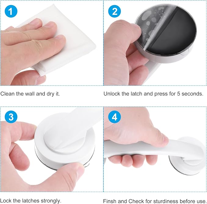 uxcell Grab Bars for Bathtubs and Showers, 9.1" Mirror Glass Door and Window Handles Powerful Shower Suction Cup Anti-Slip Safety Bars for Senior Shower Chairs Silver Tone