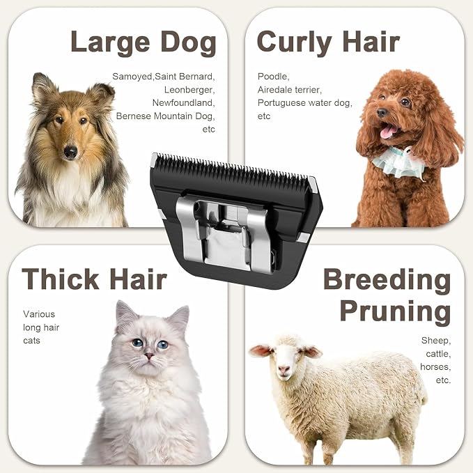 2PCS 7FW Wide Blades Dog Grooming Blades Compatible with Andis Dog Clippers | Stainless Steel Dog Clipper Blades Compatible with Oster A5,Wahl km10 for Animal Dog,Cat,Horse,Black