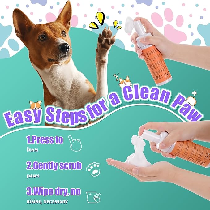 Paw Cleaner for Dogs & Cats - Waterless Foaming Pet Foot Washer with Built-in Soft Silicone Scrubber - No-Rinse Deep Cleansing & Moisturizing, pH-Balanced, Fresh Scent - for Dirty Muddy Paws, 5 fl oz