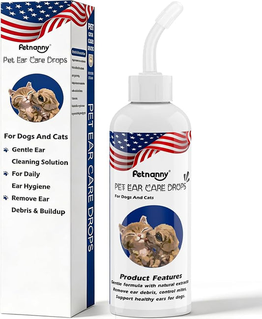 Petnanny Dog Ear Cleaner Solution, Cat Ear Cleaner Non-Stinging Ear Drops, Silver Ion & Botanical Formula for Gentle Daily Ear Care, Soothes Itching, and Removes Ear Debris Dirt, 4 fl oz