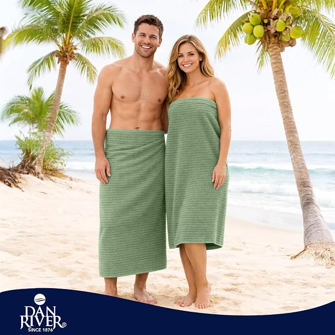 DAN RIVER Pack of 2 Bath Sheet 35x70 Inches, Extra Large Ribbed Quick Dry Bath Towels for Bathroom, Soft Absorbent Towels - Sage Green