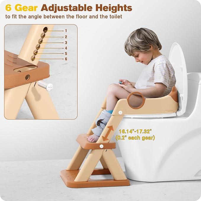 Potty Training Seat, Upgrade Toddler Toilet Seat for Kids Boys Girls, 2 in 1 Potty Training Toilet, Splash Guard Anti-Slip Pad Step Stool(Brown)