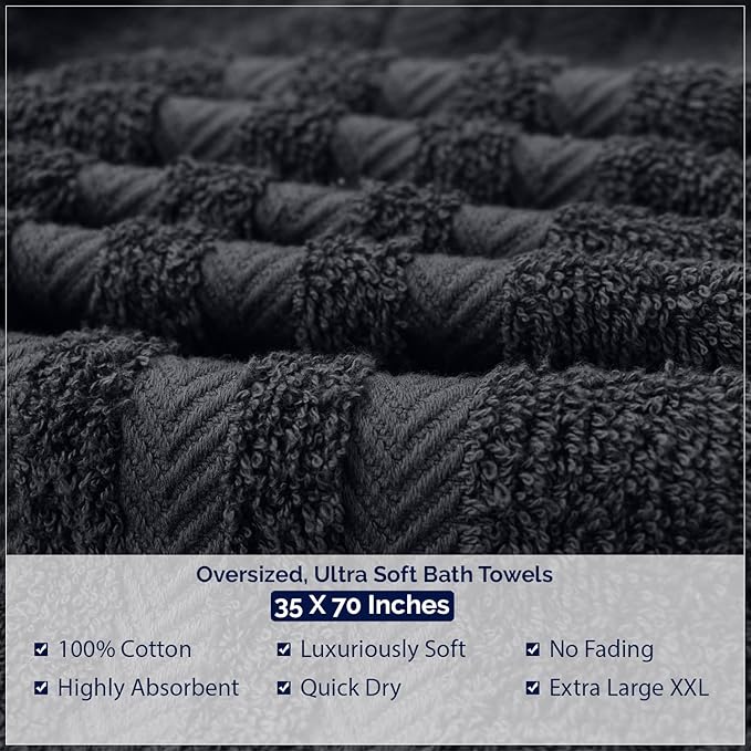 DAN RIVER 2 Pack Luxury Bath Sheets 35x70, 600 GSM, Soft & Quick Dry 100% Ring Spun Cotton Towels Ideal for Hotels, Spas, Gyms & Salons Extra Large, Dark Gray