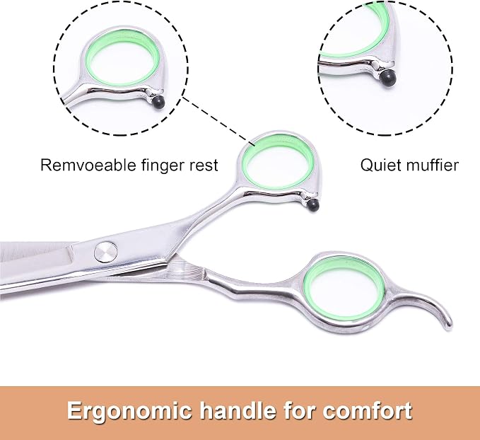 LovinPet Pet Grooming Scissors Professional Dog Cat Grooming Shears with Round Blunt Tip Stainless Steel, Dog Curved Scissors for Grooming Cats Dogs Grooming Tools