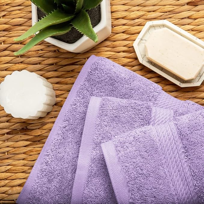 SUPERIOR Egyptian Cotton Ultra Plush & Absorbent, 3 Piece Set, Purple | Quick Dry, Soft Luxury Towel Set, Bath Essentials, Guest Bath, Spa, 1 Bath, 1 Hand, 1 Face Towels, Madeline Towels