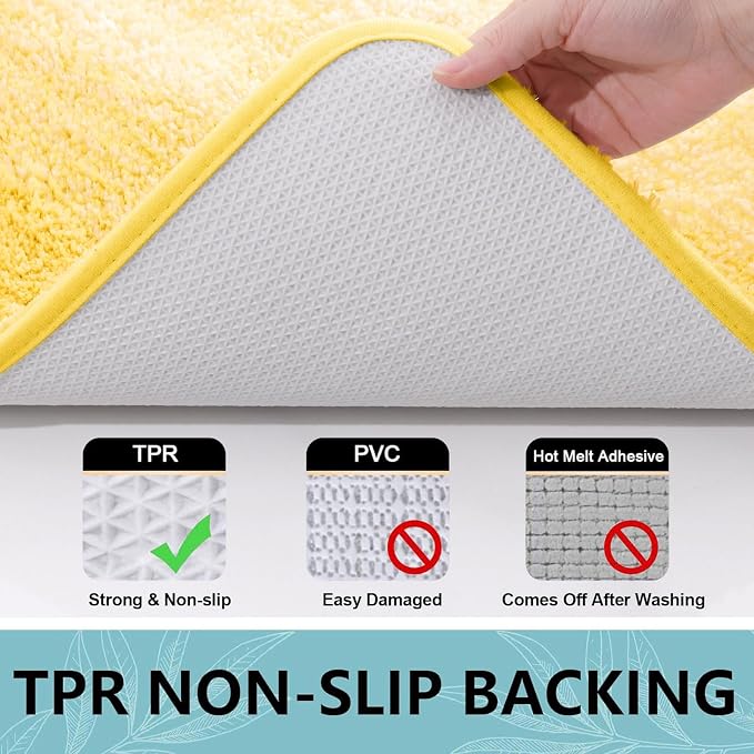 Arotive Microfiber Bathroom Rugs, Shaggy Soft and Absorbent Bath Rug, Thick Plush Machine Washable Dry Bath Mats for Bathroom, Tub and Shower, 47x17, Yellow, Rectangular