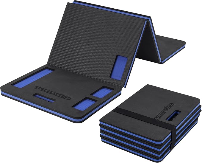 Foldable Kneeling Pad, 47.2" Large Supportive Mechanic Mat with Storage Strap & Tool Tray, Extra Thick Comfortable Foam Knee Pad for Gardening, Garage, Workshop Repairing