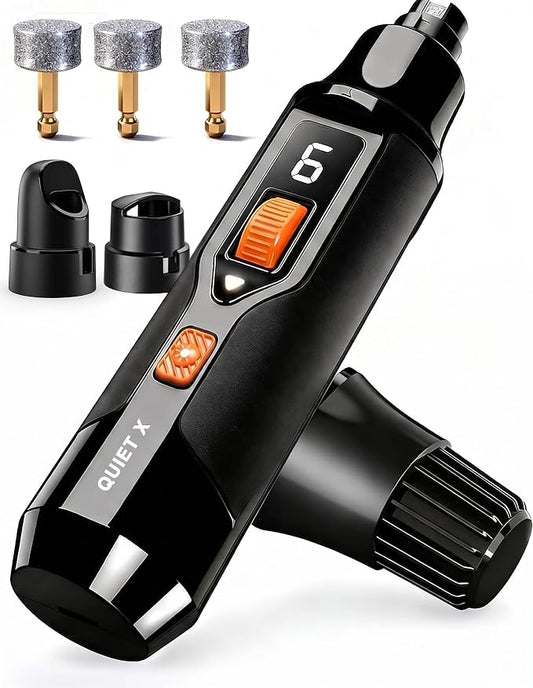 Quiet X 20dB Whisper-Quiet Dog Nail Grinder, No Vibration, 16000 RPM Constant Power Dog Nail Trimmer, Dual LED Lights, 7-Speed, Soothing Low Frequency Sound, for Small Medium Large Dogs