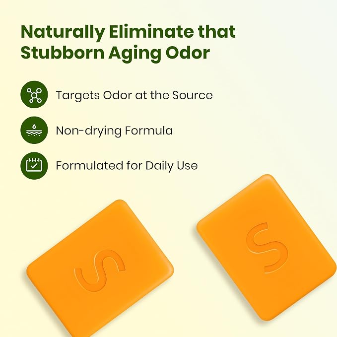 Japanese Persimmon Cleanser Bar 2 Pack Bundle for Body Odor, Solution for Old People Smell - Natural Ingredient Body Bars, Organic Formula, Skin Care, Cleansing Hygiene 1 oz