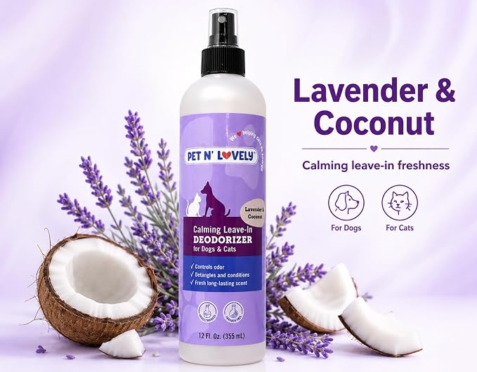 Pet N' Lovely Calming Leave-in Deodorizer, 12 Fl. Oz | Controls Odor, for Dogs and Cats, Detangles & Conditions, Fresh Long Lasting Scent