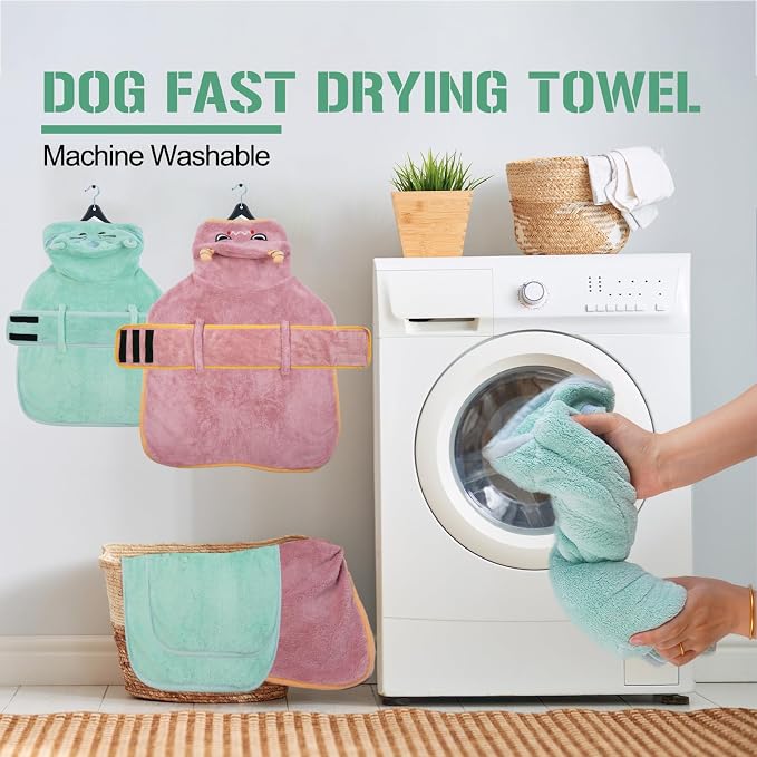 DENTRUN Dog Robes for After Bath Super Absorbent Fast Drying Coat with Hood | with Hood, Bathrobe Beach Essentials, Bath Towel for S/M/L dogs, Bath/Beach/Swimming Towel, Quick Dry Robe, XS-XXL