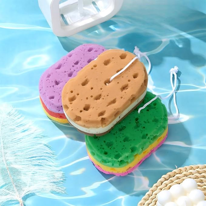 Boao 5 Pieces Soft Bath Sponge Shower Natural Gentle Soothing Body Fiber Exfoliating Shower Sponge Wash Bouquet for Women Men, Random Color (Lovely Color)