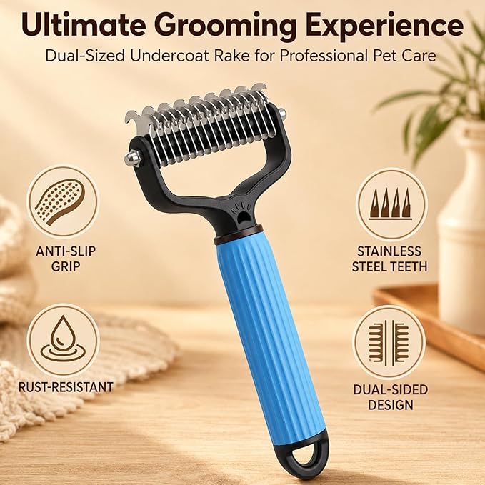 2PCS Acssart Pet Grooming Brush, Double Sided Undercoat Rake & Dematting Comb, Pets Knotting Comb, Dematting Comb Removes Tangles Knots and Loose Fur