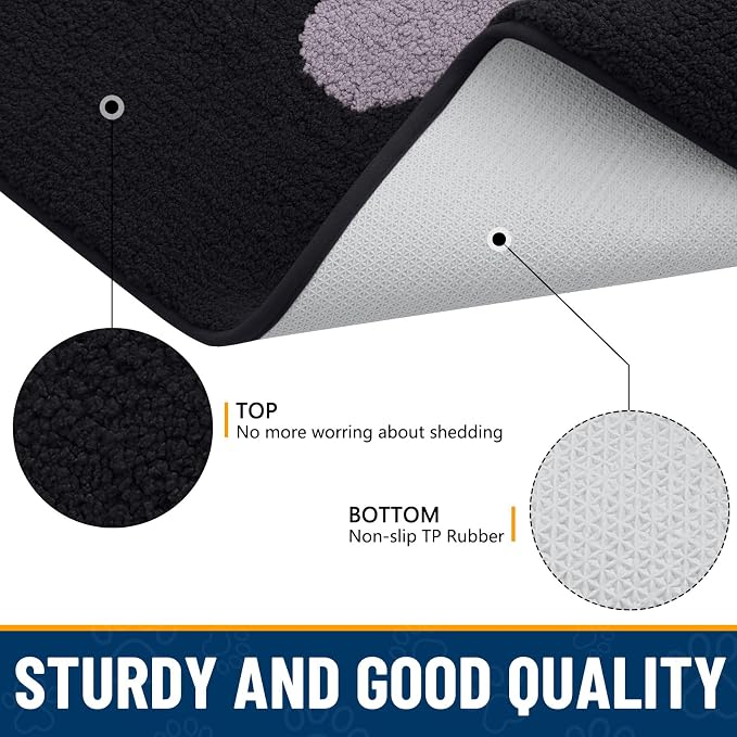 Smiry Dog Door Mat for Muddy Paws, Absorbs Moisture and Dirt, Low-Profile Entryway Mat with Non-Slip Backing, Entry Indoor Outdoor Doormat for Inside Floor (40x32 Inches, Black and Grey, Paw