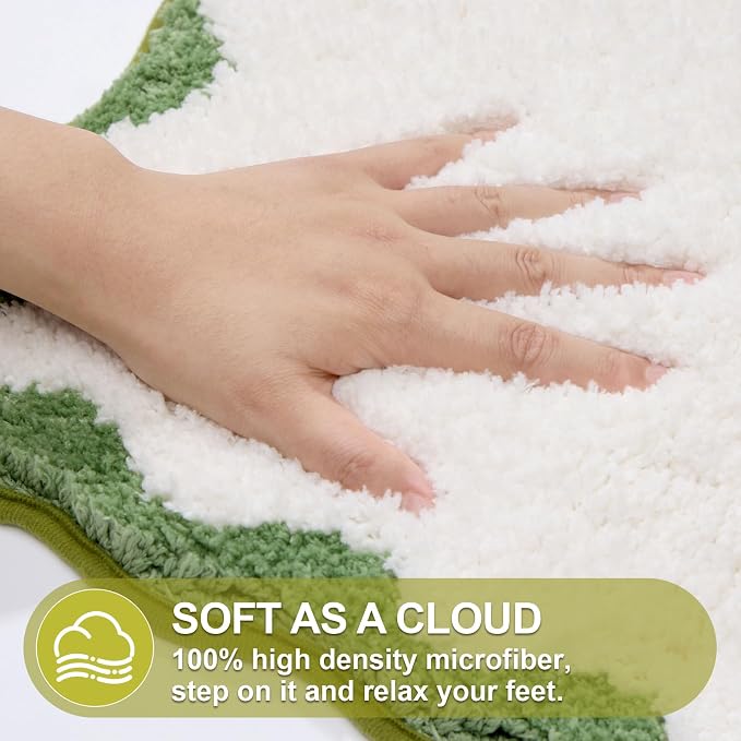 ORTIGIA Long Cute Scalloped Bathroom Rugs Runner, Fun Green Plush Microfiber Scallop Bath Mats Non Slip Washable Quick Dry Absorbent, Rug Carpet for Bathtub Sink Laundry Room Bedroom, 24x59