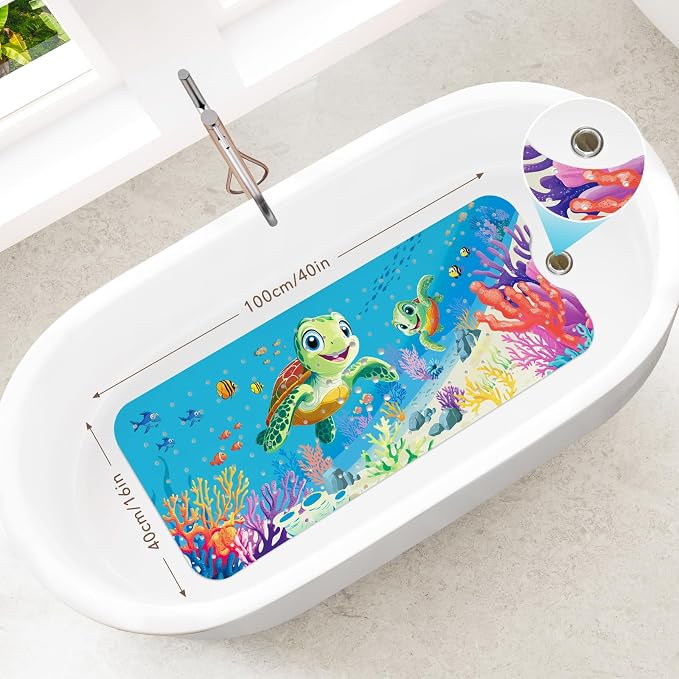 SHUCHING Baby Bath Mat for Tub Non Slip-40x16 Inch, Sea Turtle | Bathtub Mat for Kids & Toddler Mold Free, Long Shower Mat for Inside Shower with Suction Cup, Machine Washable