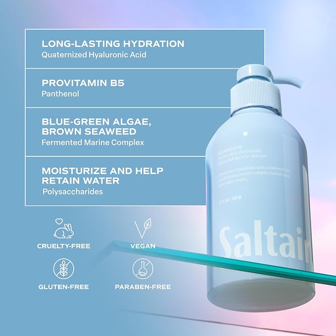 Saltair Body Wash 2-Pack – Moisturizing Body Wash with Hyaluronic Acid & Vitamin B5 – Scented Shower Gel for Women and Men – Seascape Scent, 2x 17oz – Vegan, Cruelty-Free, Paraben-Free