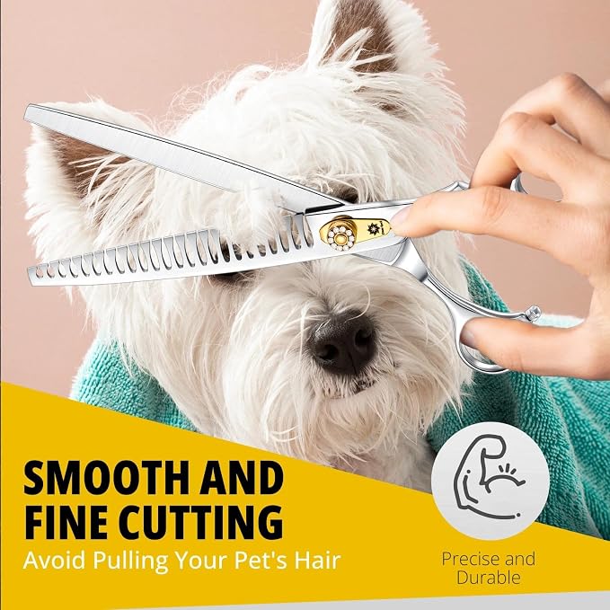 Dream Reach Chunker Dog Scissors - 8 Inch Ergonomic Professional Pet Grooming Fishbone Shears with Adjustable Screw