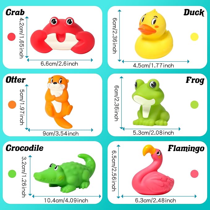 Mold Free Bath Toys for Kids Ages 1-3, 6Pcs No Hole River Baby Bath Toys Design Keeps Moisture Out, Toddler Learn Crab Ducks Animal with Soft Squeeze Bathtub Toys, Pool Toy