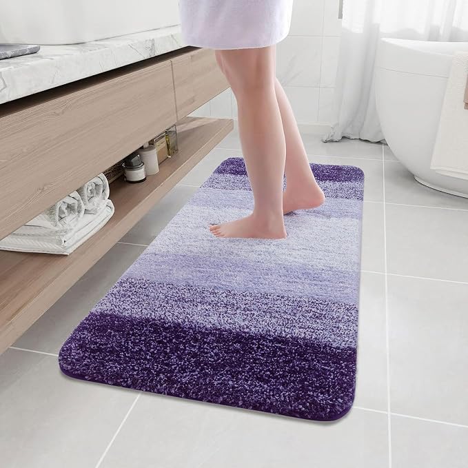 Arotive Microfiber Bathroom Rugs, Shaggy Soft and Absorbent Bath Rug, Thick Plush Machine Washable Dry Bath Mats for Bathroom, Tub and Shower, 47x17, Dark Purple, Rectangular