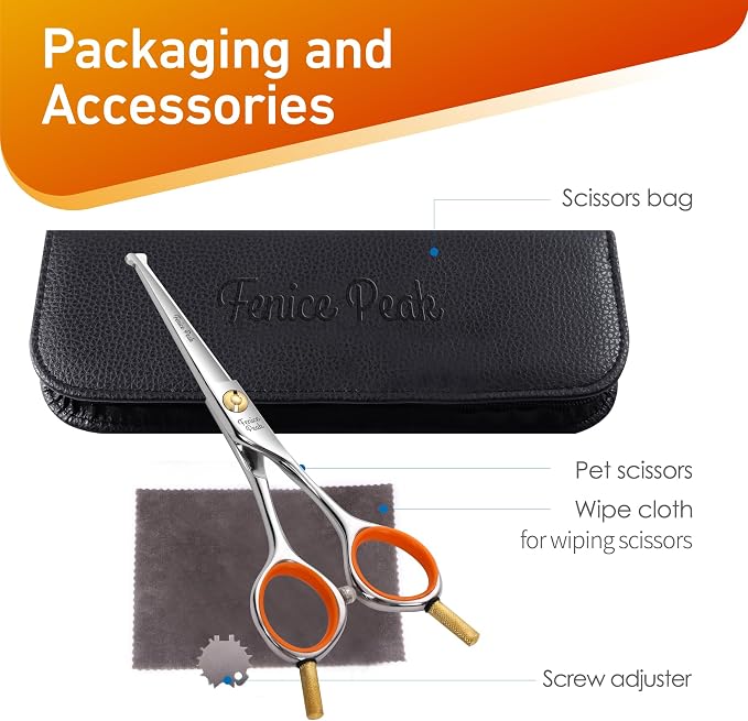 6'' Small Straight Scissors Lightweight Dog and Cat Grooming Scissors with Safety Round Tip JP440C Stainless Steel Sharp Blades for Body Facial Nose Ear and Paw Hair Easy Use