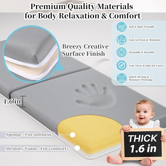Bath Kneeler and Elbow Rest Pad Set, Gray 1.6" Thick Comfortable Kneeling Cushion with Organizer Pockets - Quick Drying, Foldable, Non-Slip for Bathing Time
